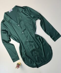 Chemise de nuit en satin - vert à rayures -