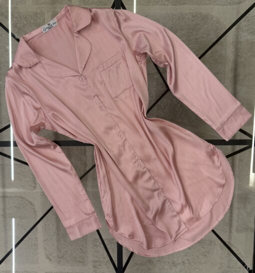 Chemise de nuit en satin - rose à rayures -