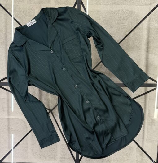Chemise de nuit en satin - vert à rayures -