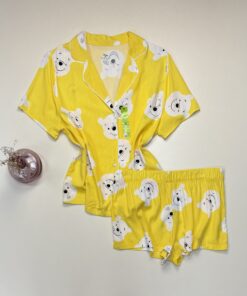 Pyjama short haut demi manche boutonnée " winnie jaune  "
