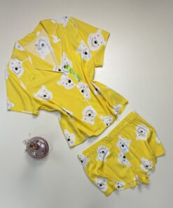 Alternative view of Pyjama short haut demi manche boutonnée " winnie jaune  "