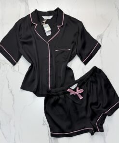 Pyjama short boutonnée - Primark - Satin " noir"
