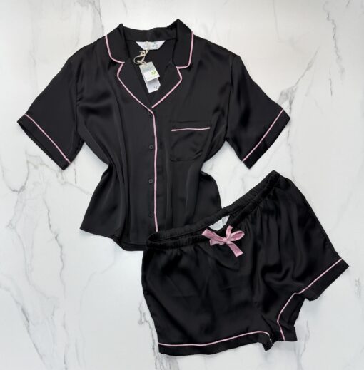 Pyjama short boutonnée - Primark - Satin " noir"