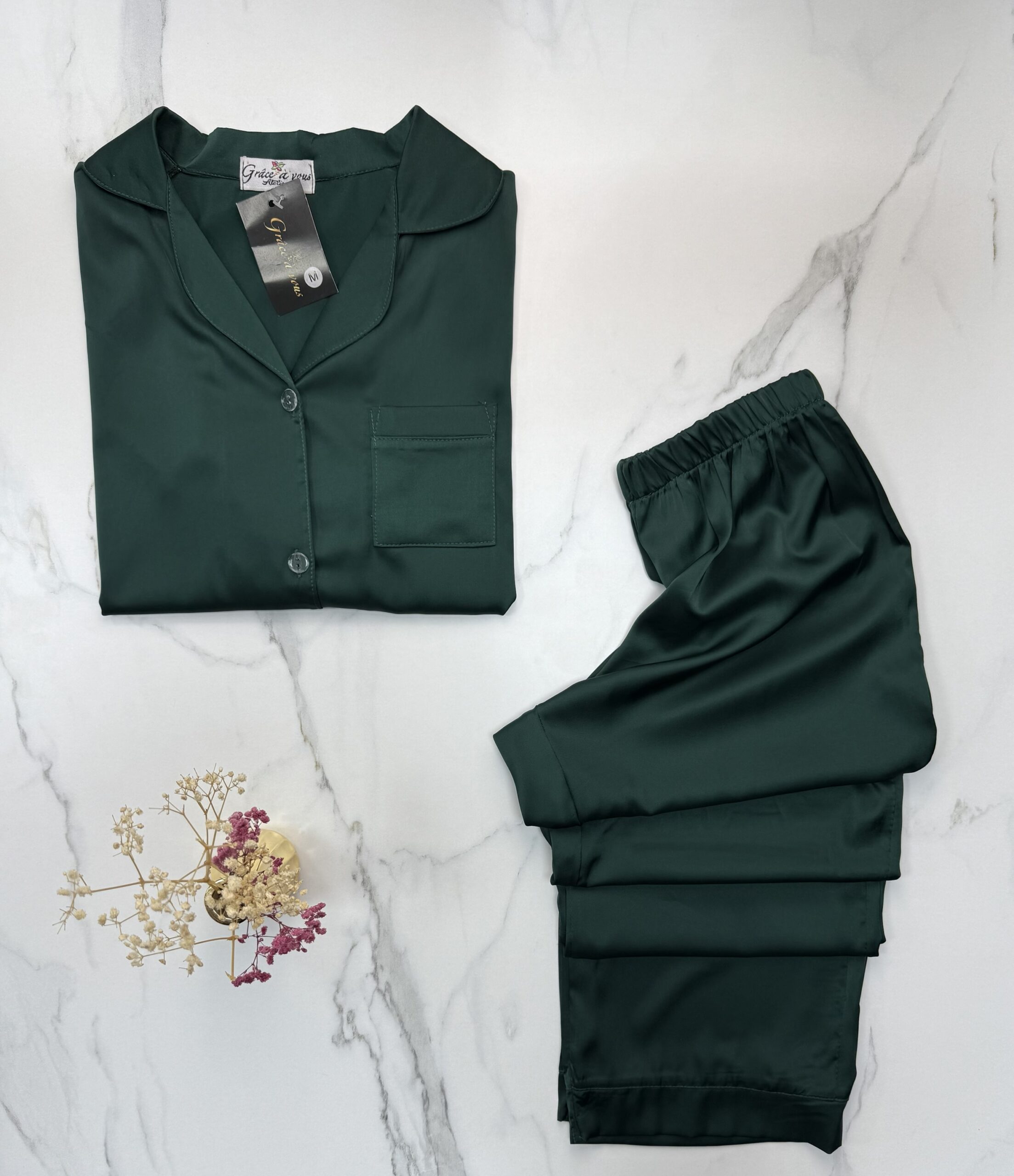 Pyjama boutonné en satin - vert - – Image 2