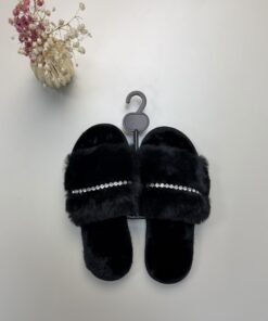 Alternative view of Pantoufle en fourrure strass " noir "