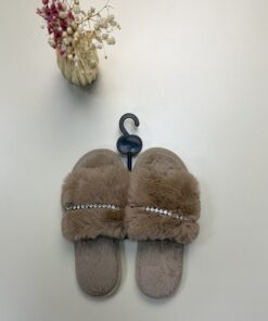 Alternative view of Pantoufle en fourrure strass " taupe "