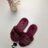 Pantoufle en fourrure strass " bordeaux "