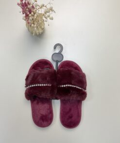 Alternative view of Pantoufle en fourrure strass " bordeaux "