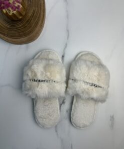 Alternative view of Pantoufle en fourrure strass " blanche "