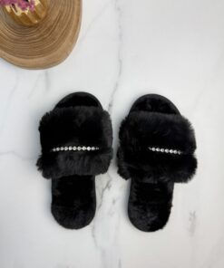 Alternative view of Pantoufle en fourrure strass " noir "