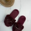 Pantoufle en fourrure strass " bordeaux "