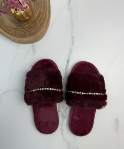 Alternative view of Pantoufle en fourrure strass " bordeaux "