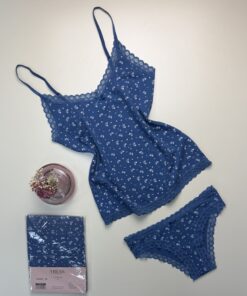 Tricot de peau + bas " Bleu à fleur "