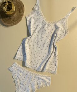 Tricot de peau + bas " Vert à fleur "