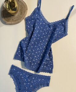 Tricot de peau + bas " Bleu à fleur "