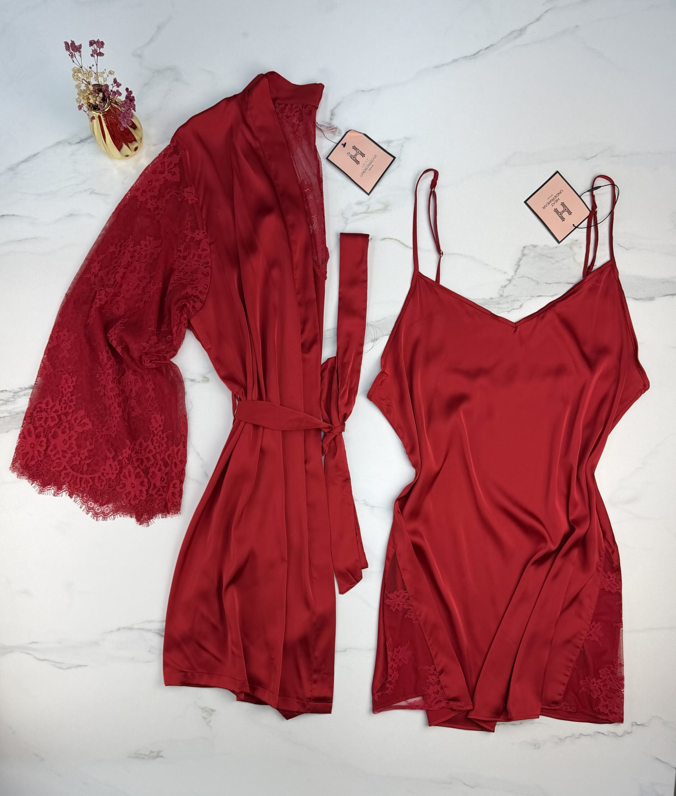 Ensemble nuisette peignoir en satin " rouge " – Image 5