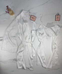 Ensemble nuisette peignoir en satin " blanc "