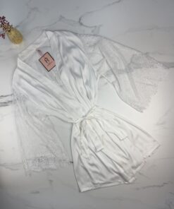 Alternative view of Ensemble nuisette peignoir en satin " blanc  "