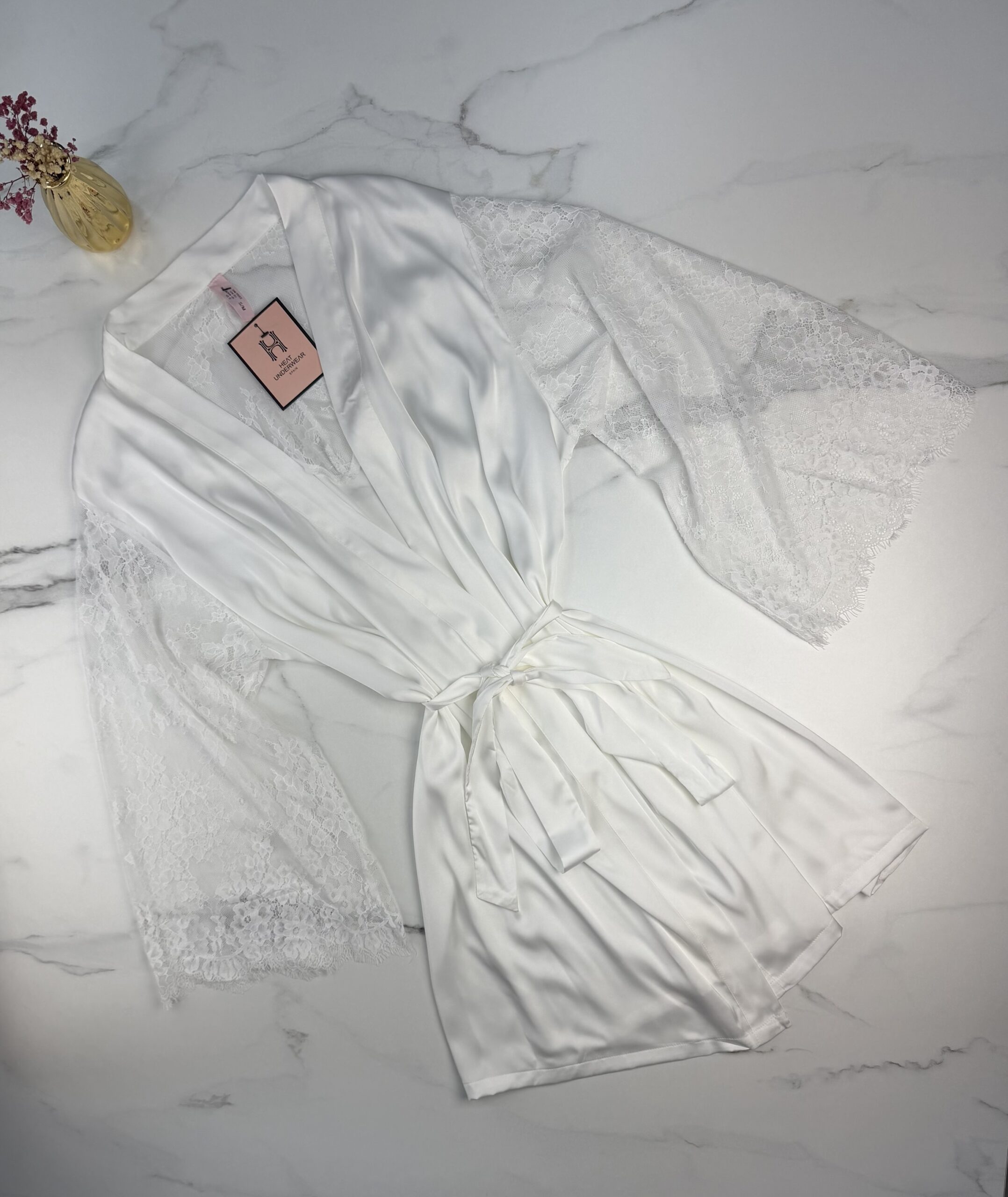 Ensemble nuisette peignoir en satin " blanc " – Image 2