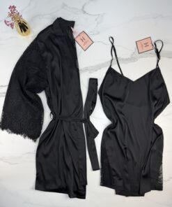 Ensemble nuisette peignoir en satin " NOIR "