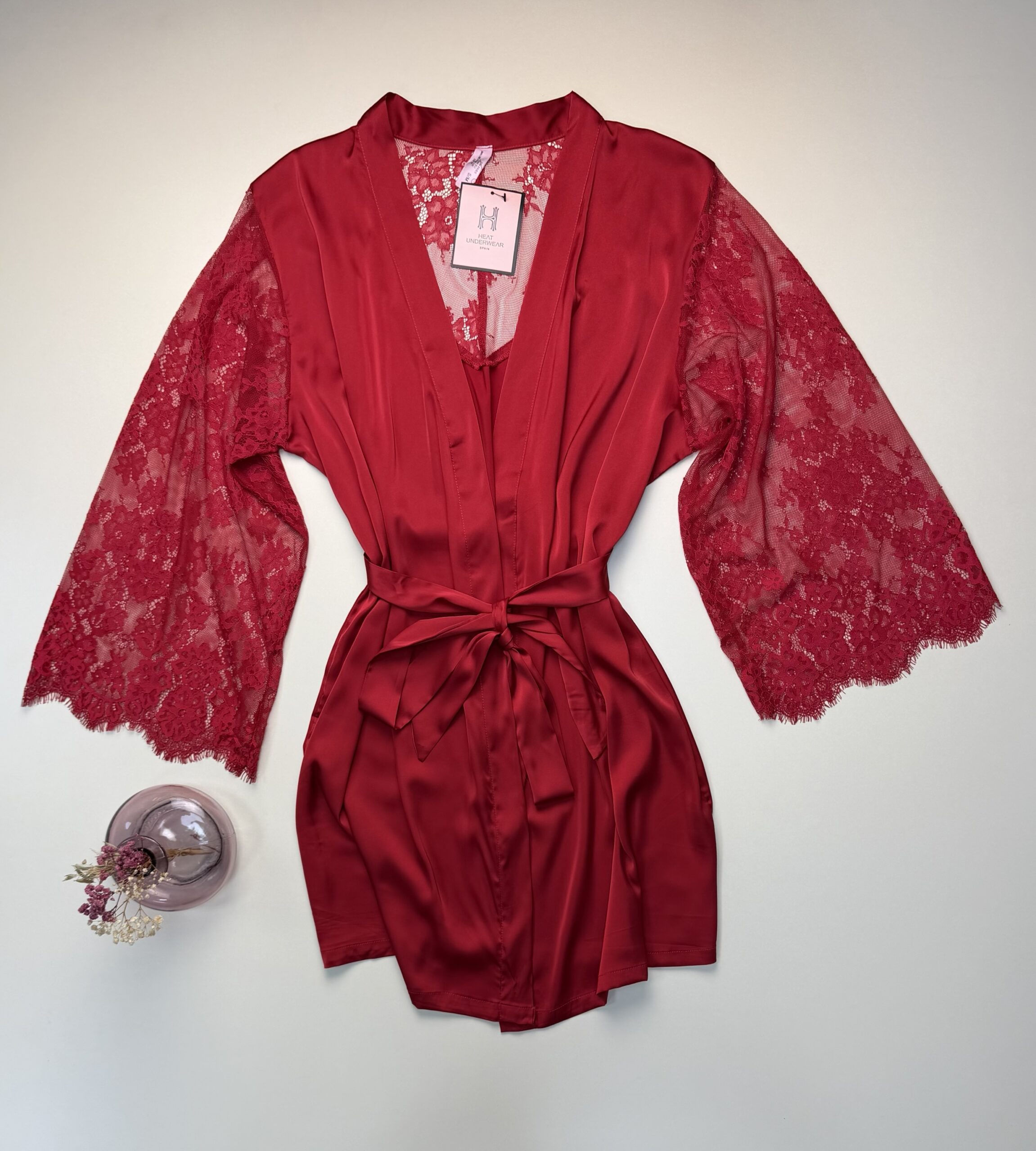 Ensemble nuisette peignoir en satin " rouge " – Image 4