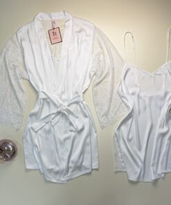 Alternative view of Ensemble nuisette peignoir en satin " blanc  "