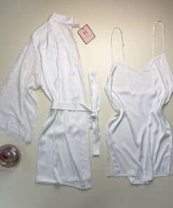Ensemble nuisette peignoir en satin " blanc "