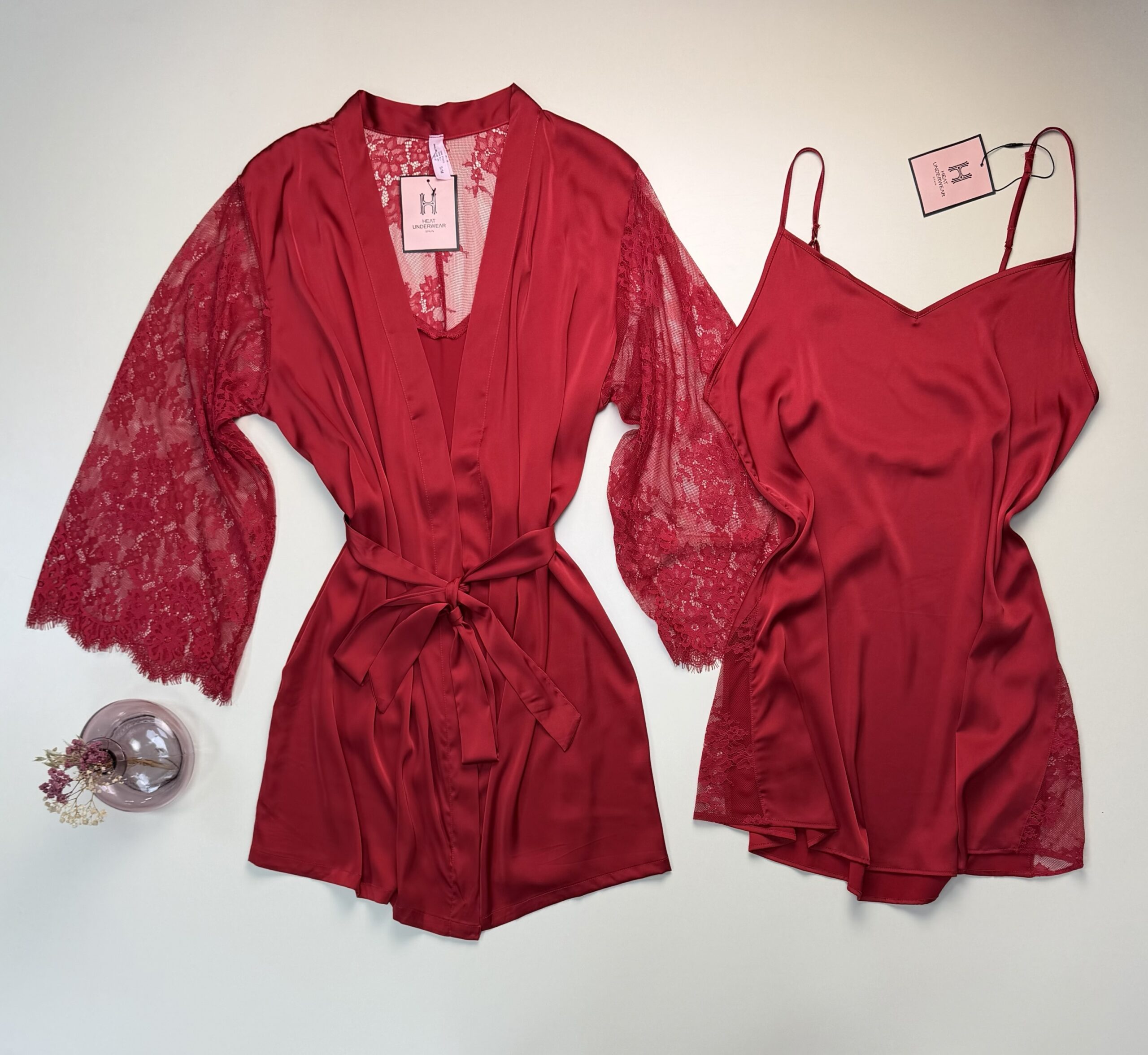 Ensemble nuisette peignoir en satin " rouge " – Image 2
