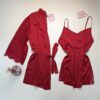 Ensemble nuisette peignoir en satin " rouge  "