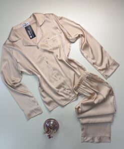 Pyjama boutonné en satin - champagne unie -