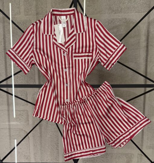 pyjama-short en satin "Rouge" a rayures