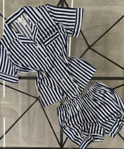 Alternative view of pyjama-short en satin "Bleu" a rayures