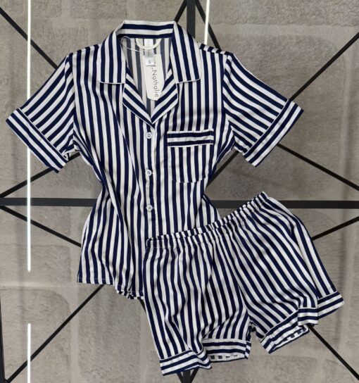 pyjama-short en satin "Bleu" a rayures