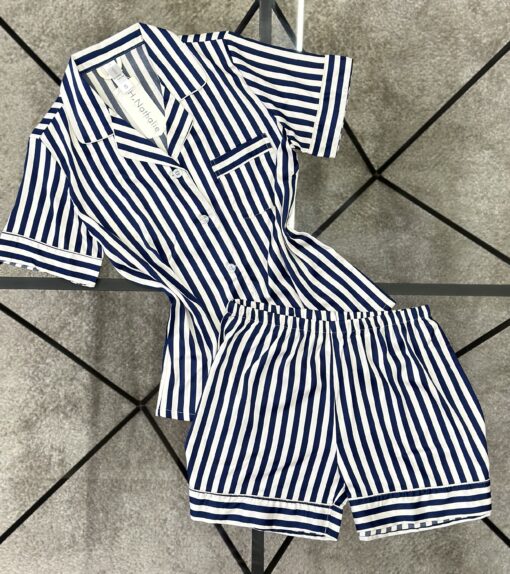 pyjama-short en satin "Bleu" a rayures