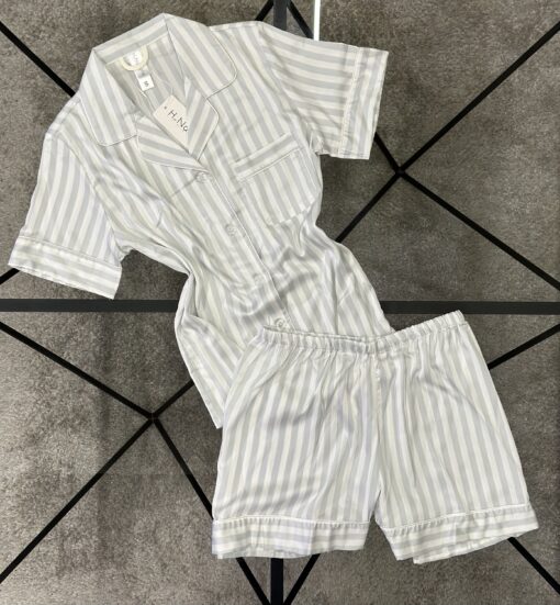 pyjama-short en satin "Gris" a rayures