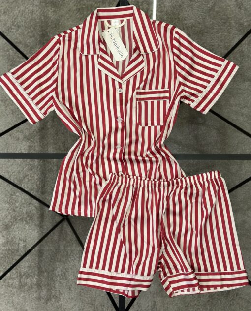 pyjama-short en satin "Rouge" a rayures