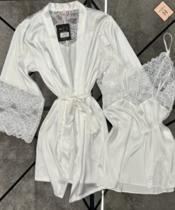 Alternative view of Ensemble nuisette peignoir en satin " blanc "