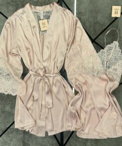 Alternative view of Ensemble nuisette peignoir en satin " rose"