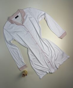 Chemise de nuit boutonne - Tress - “ rose “ petit pois