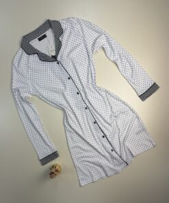 Chemise de nuit boutonnée - Tress - "Noir" petit pois