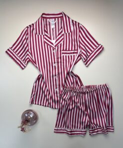 pyjama-short en satin "Rouge" a rayures