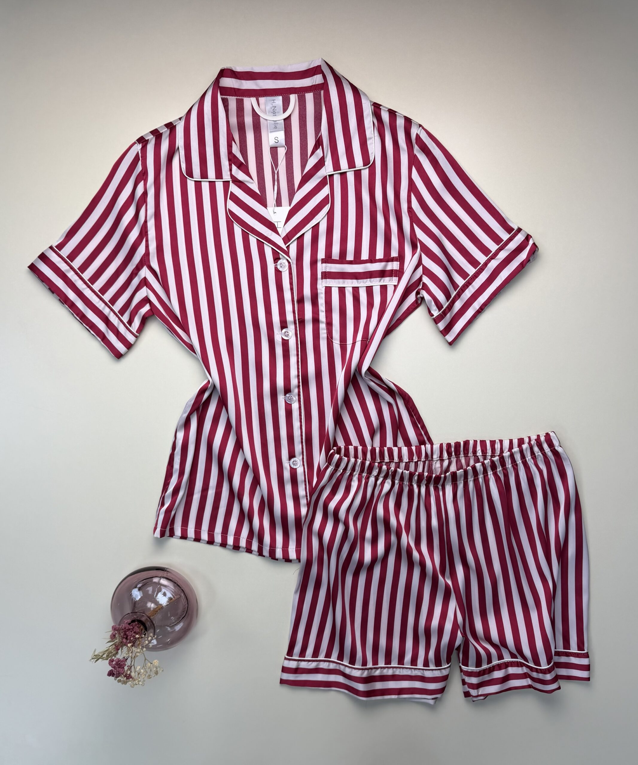 pyjama-short en satin "Rouge" a rayures