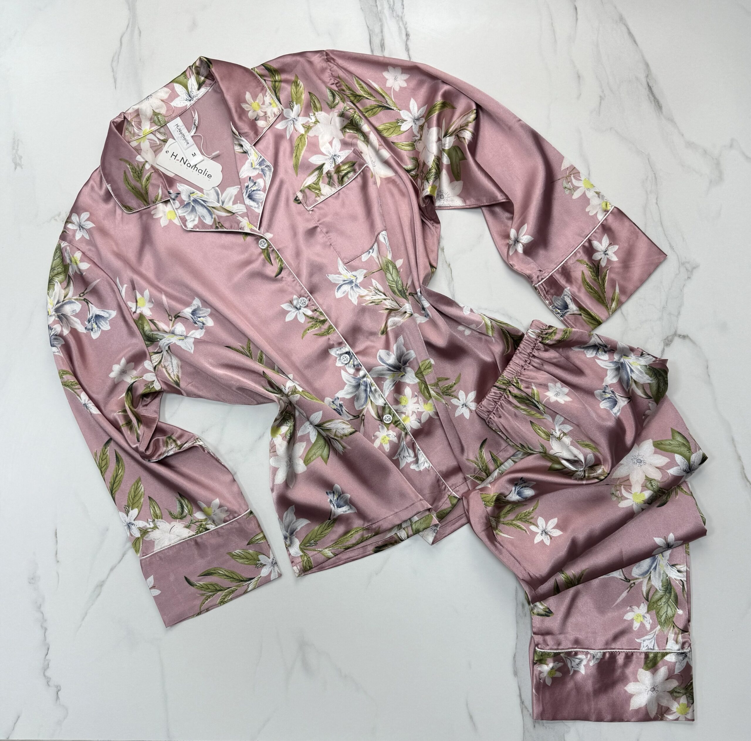 Pyjama boutonnée en satin " ROSE    "