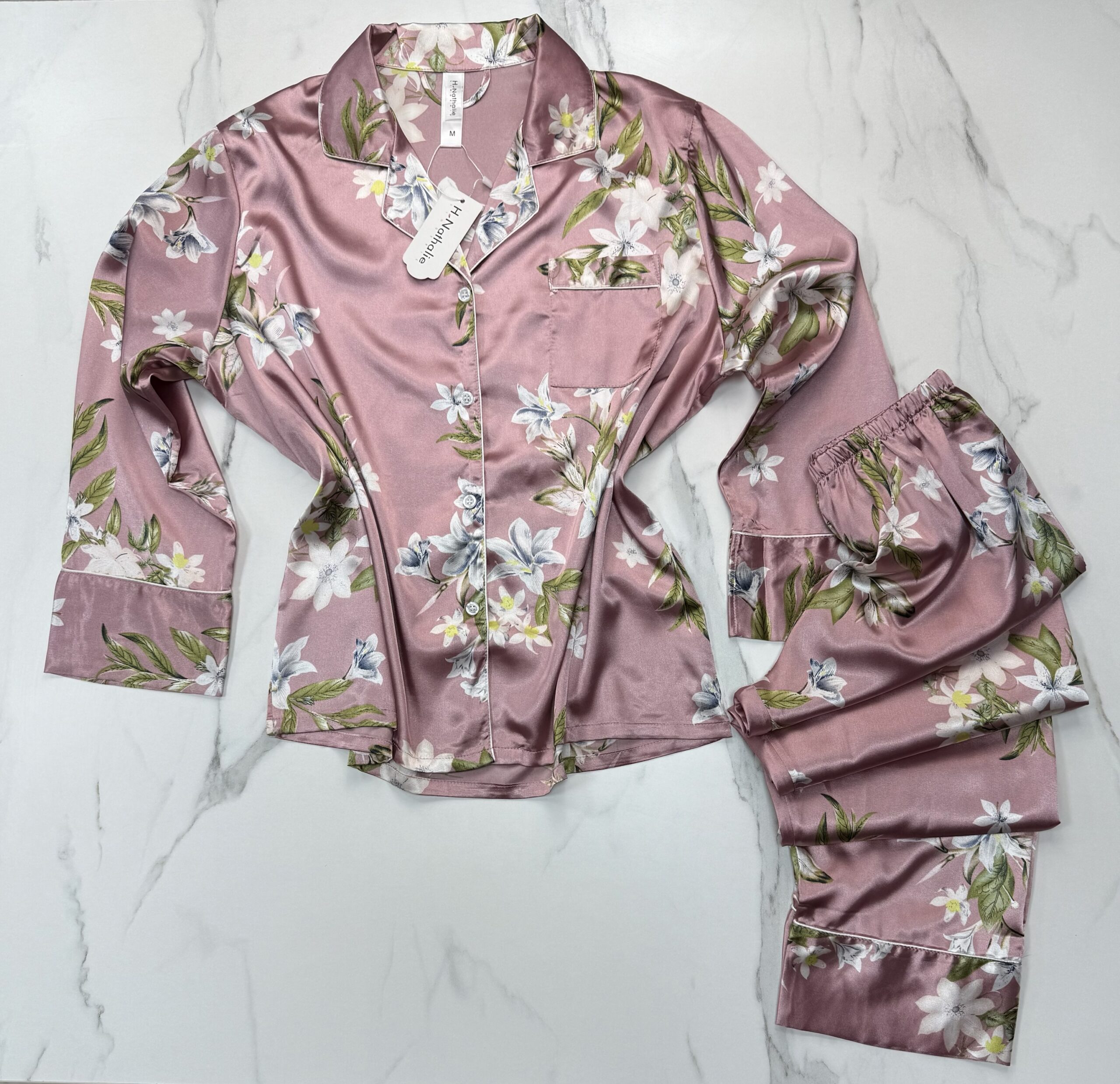 Pyjama boutonnée en satin " ROSE    " – Image 3