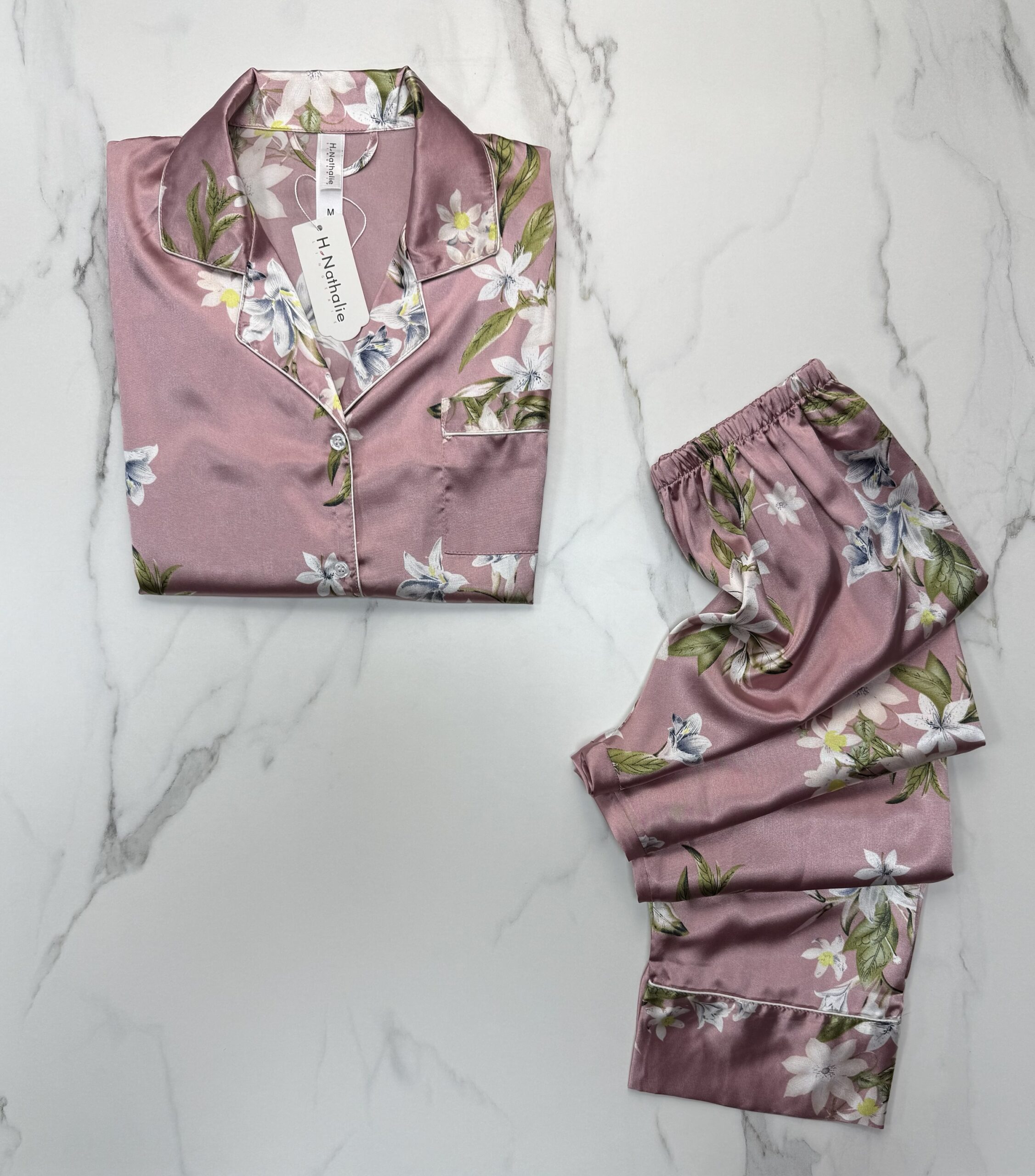 Pyjama boutonnée en satin " ROSE    " – Image 2