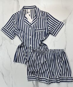 pyjama-short en satin "Bleu" a rayures