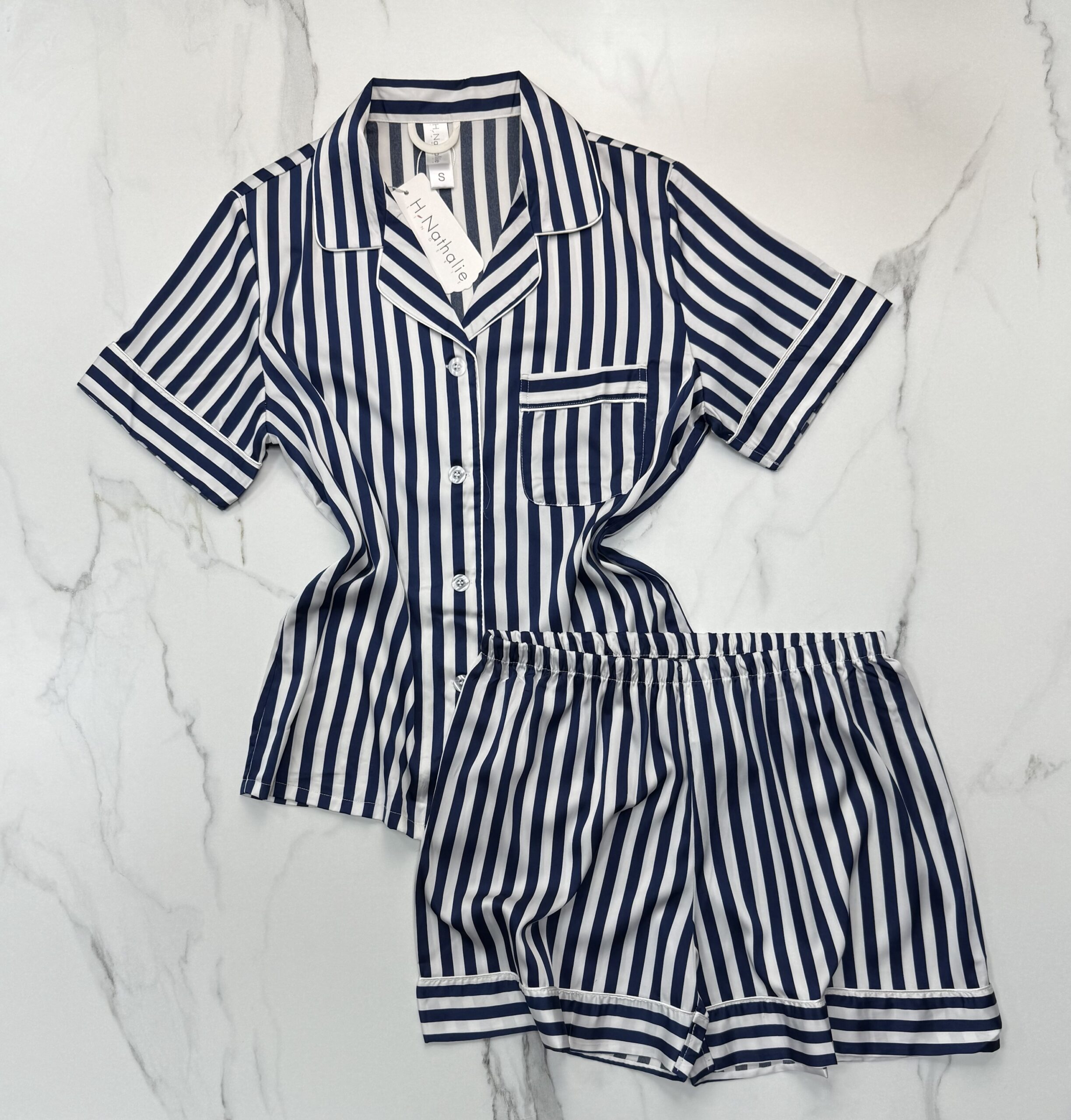 pyjama-short en satin "Bleu" a rayures