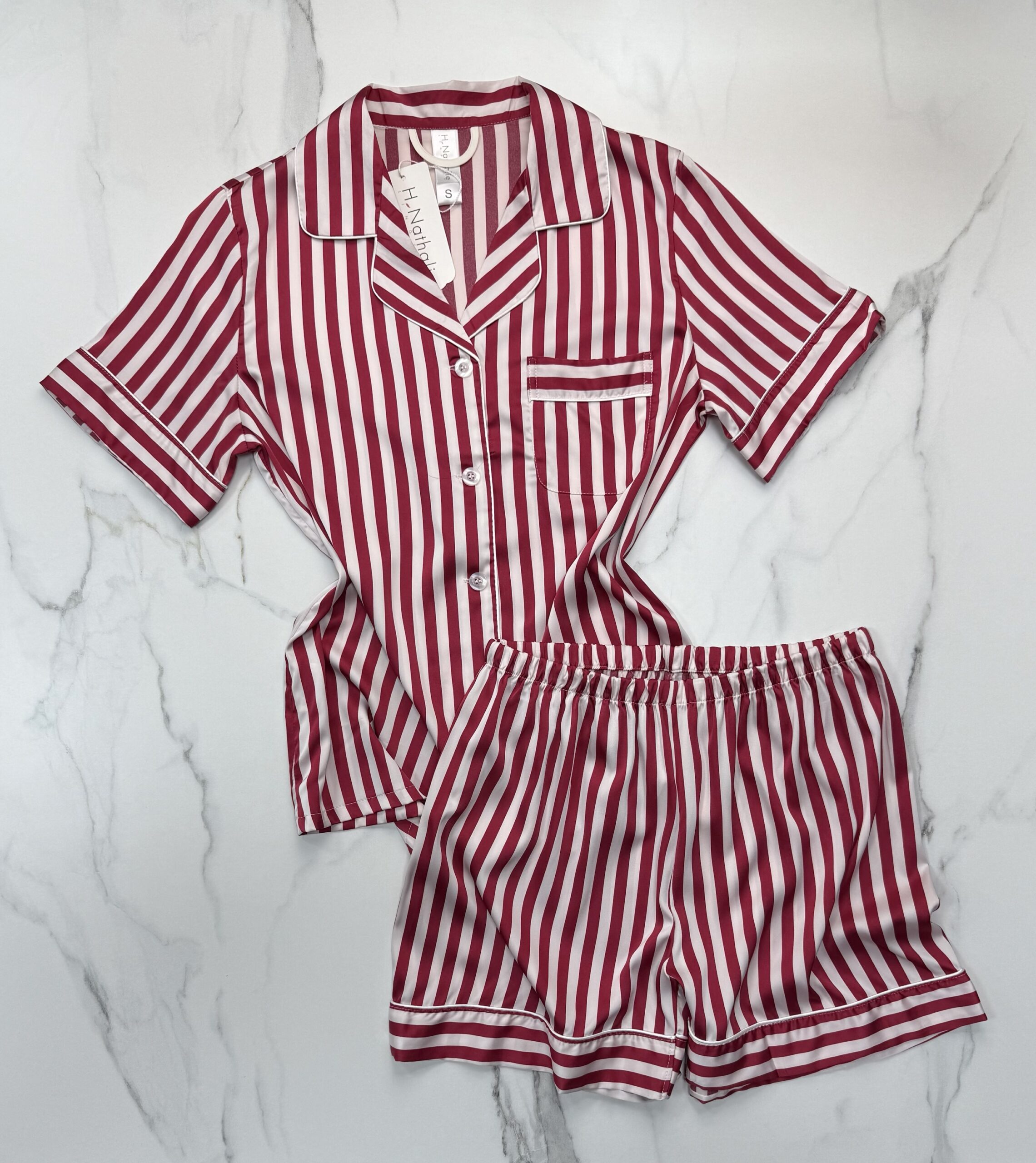 pyjama-short en satin "Rouge" a rayures