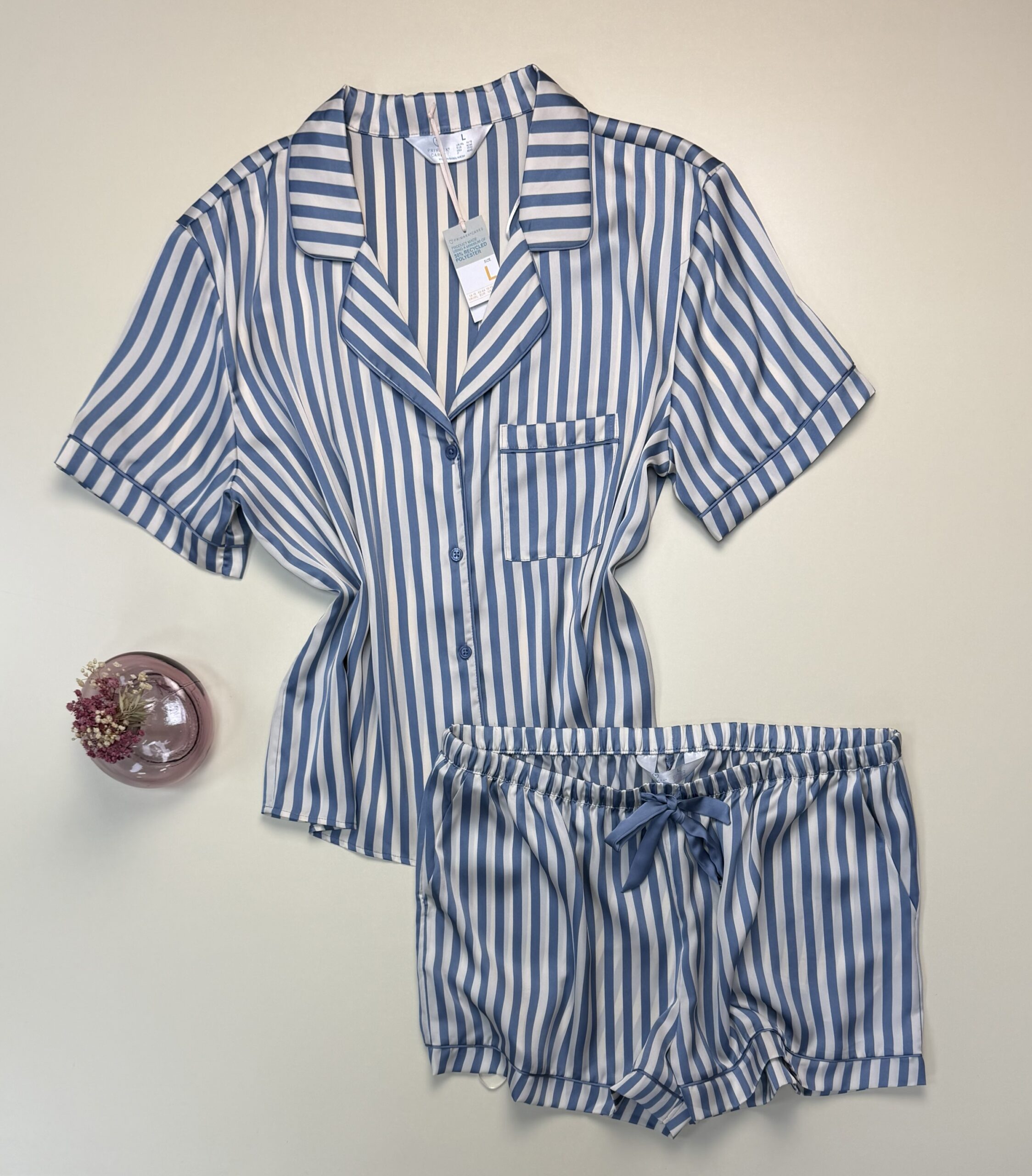 Pyjama short boutonnée - Primark - en satin " bleu à rayures "