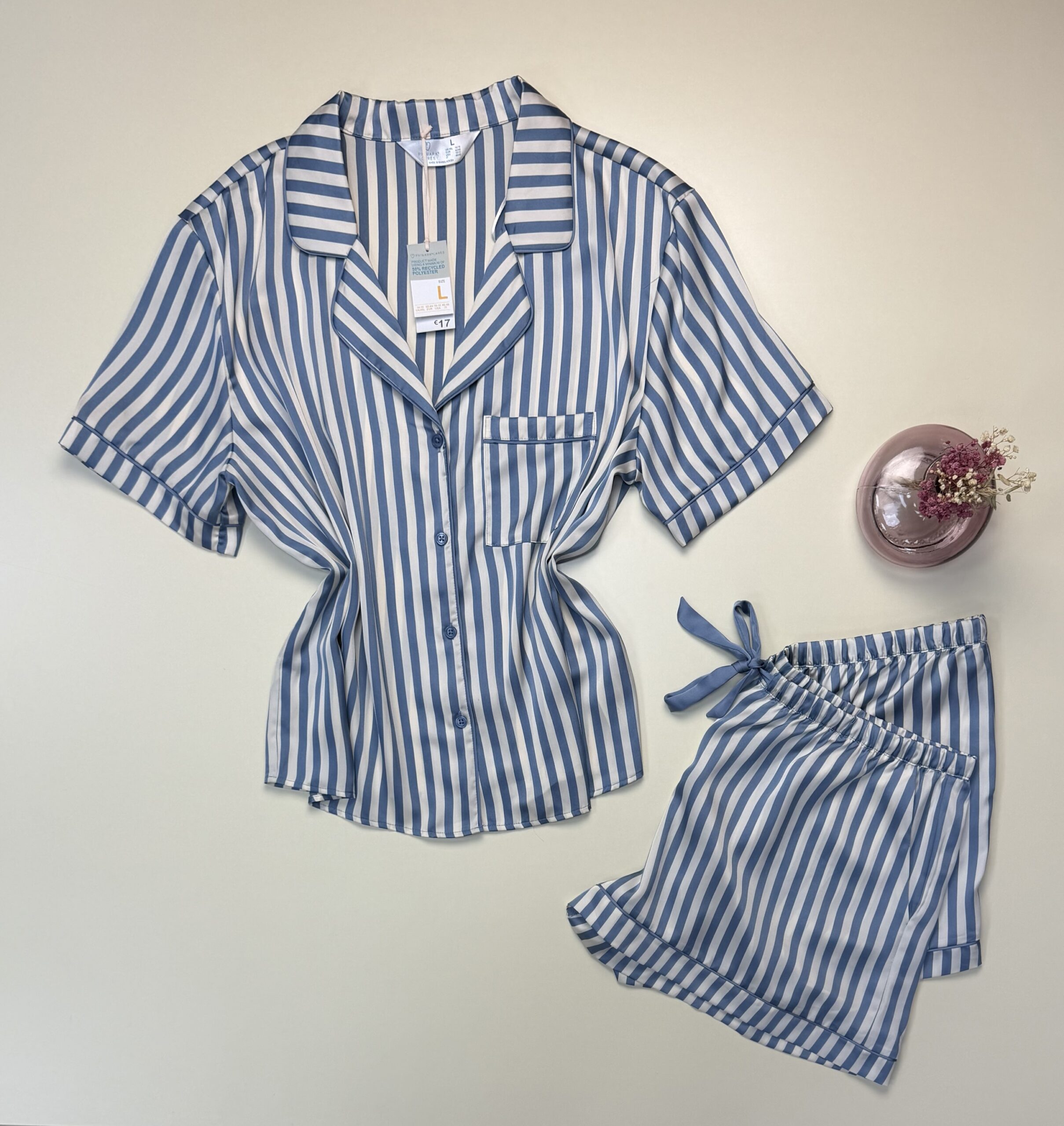 Pyjama short boutonnée - Primark - en satin " bleu à rayures " – Image 3